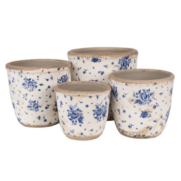 Cache pot roses céramique beige bleu 13x12cm