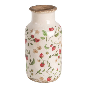 Vase céramique fraise rouge beige 14x14x26cm