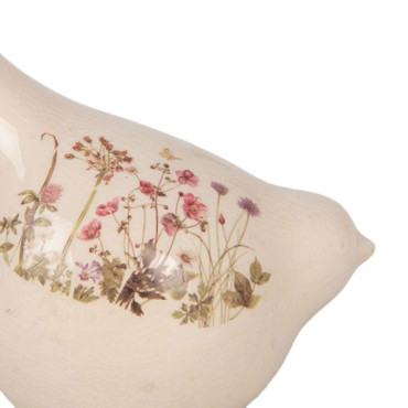 Oiseau céramique beige rose 17x11x18cm