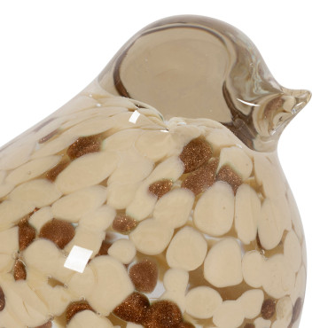 Presse papier oiseau verre beige doré 14x6x8cm