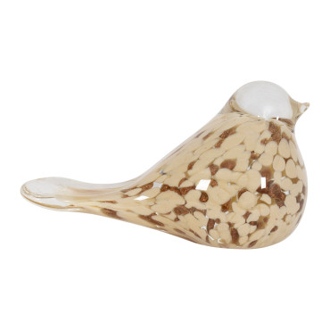 Presse papier oiseau verre beige doré 14x6x8cm