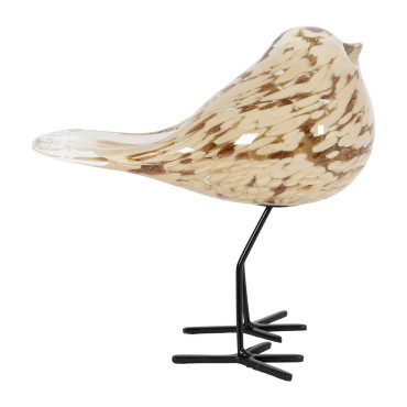 Décoration oiseau verre métal beige doré 15x8x14cm