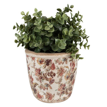 Pot motif floral rose céramique beige 13x14x14cm