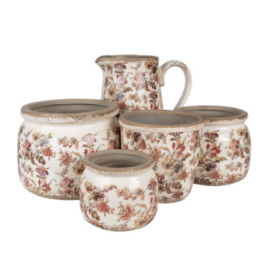 Pot motif floral rose céramique beige 13x14x14cm
