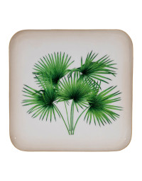 Plateau palmier verte métal 27x27x27cm