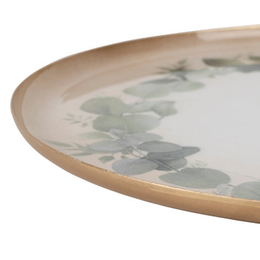 Plateau rond eucalyptus vert métal 35x35x35cm