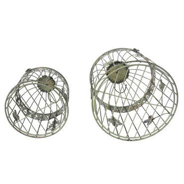 Set 2 cages rondes suspendues vert patiné 19x40cm