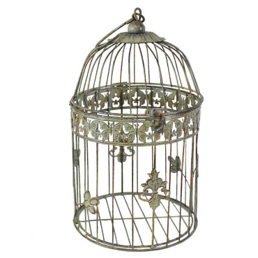 Set 2 cages rondes suspendues vert patiné 19x40cm