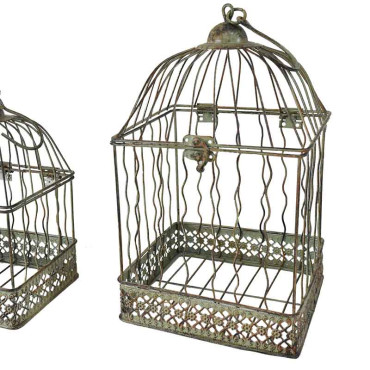 Set 2 cages carrées suspendues vert patiné 18x18x40cm