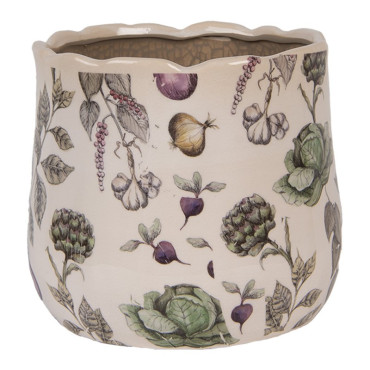 Pot de fleurs légumes beige céramique 18x18x16cm