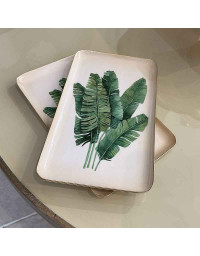 Plateau bananier vert métal beige 16x2x26cm