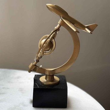 Décoration à poser aviateur dorée 23x13x13cm