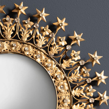 Petit miroir convexe auréole d'étoiles doré