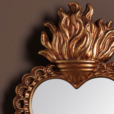 Petit miroir coeur Ex-voto doré 20x13cm
