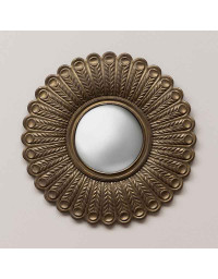 Miroir convexe plumes de paon dorées 36x2x36cm