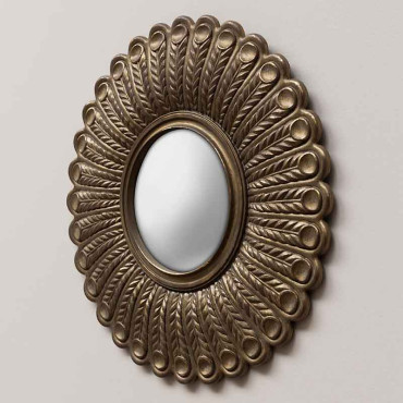 Miroir convexe plumes de paon dorées 36x2x36cm