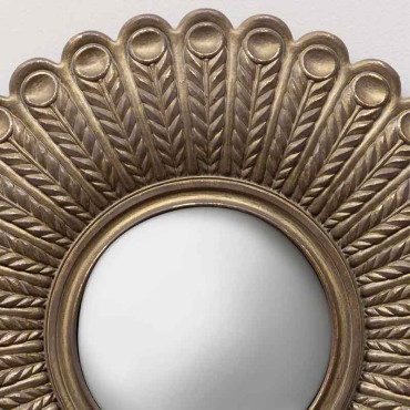 Miroir convexe plumes de paon dorées 36x2x36cm