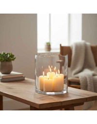 Photophore bord irrégulier verre transparent 26x26x27cm