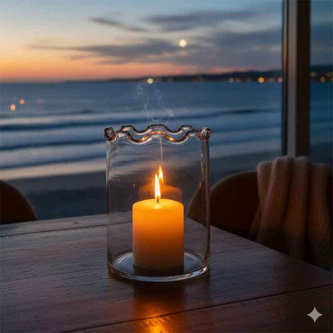 Photophore bord irrégulier verre transparent long 27x27x39cm