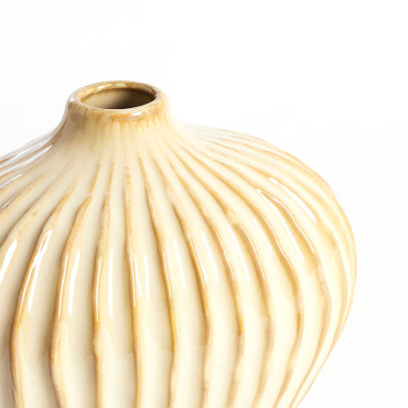 Vase décoratif céramique beige texturé 25x14x20cm