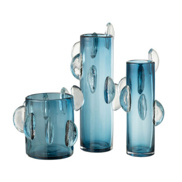 Grand vase verre bleu 20x20x46cm