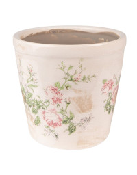Pot de fleurs rond céramique beige rose 17x16cm
