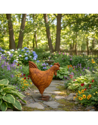 Statuette poule décorative fer rouille 17x7x20cm