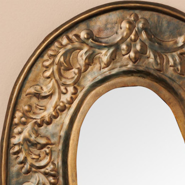 Miroir ovale gravé patine bronze 22x28cm
