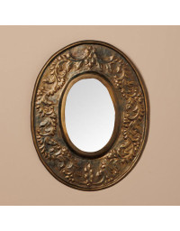 Miroir ovale gravé patine bronze 22x28cm