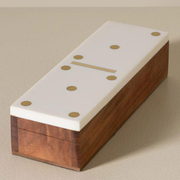 Boîte jeux acacia laiton 20x5x7cm