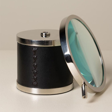 Loupe sur base cylindrique cuir 12x23x10cm