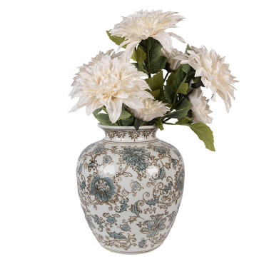 Vase céramique blanc bleu 22x22x25cm