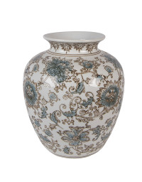 Vase céramique blanc bleu 22x22x25cm