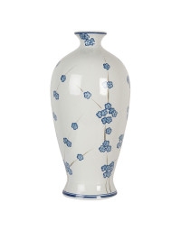Vase céramique blanc bleu 21x21x42cm