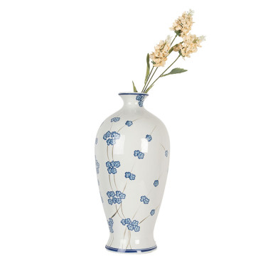 Vase céramique blanc bleu 21x21x42cm