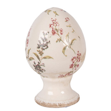 Décoration œuf sur pied céramique beige rose 9x9x14cm
