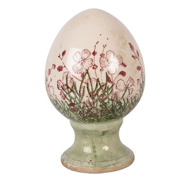 Décoration œuf sur pied en céramique beige vert 9x9x14cm