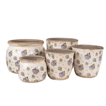 Pot de fleurs intérieur céramique beige bleu 15x15x20cm