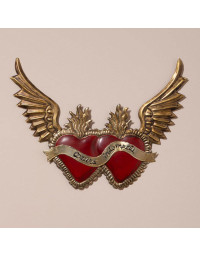 Double Ex-voto Cœurs Indomptés Ailés en Métal 30x23cm