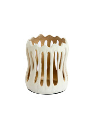 Bougeoir Tivoli métal blanc doré 11x11x13cm