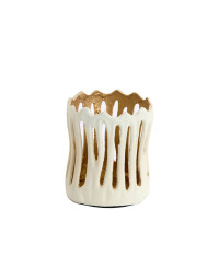 Petit bougeoir Tivoli métal blanc doré 9X9X10cm