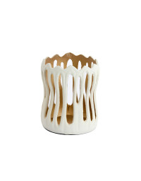 Grand bougeoir Tivoli métal blanc doré 13x13x16cm