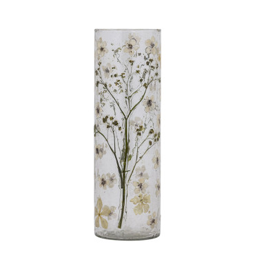 Photophore verre motifs fleurs Gresa blanc 10x10x33cm
