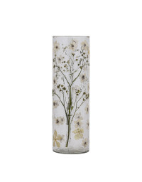 Photophore verre motifs fleurs Gresa blanc 10x10x33cm