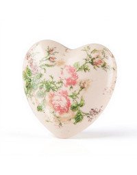 Décoration coeur céramique beige rose 11x11x4cm