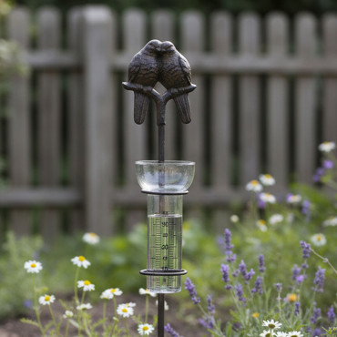 Pluviomètre Décoratif La Grande Prairie - Fer Abeilles Fleuri 14x6x100cm, Pratique Et Esthétique Pour Jardin