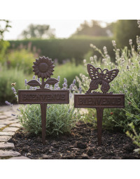 Ensemble 2 piques de jardin Bienvenue fonte 19x30cm