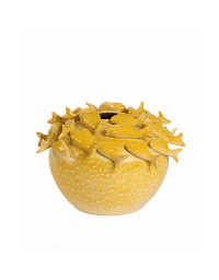 Vase Sculpture Banc de Poissons en Céramique Jaune 40x27cm