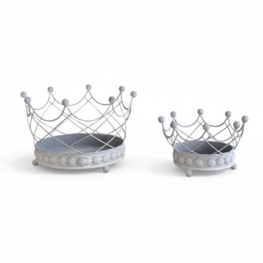 Ensemble de 2 Cache pots en Forme de Couronne Royale en Fer 16x14x14cm