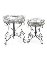 Ensemble de 2 Supports Jardinières Rondes en Fer Gris 81x70x70cm